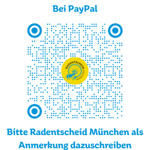 PayPal-Spende für den Radentscheid - bitte Radentscheid München als Anmerkung dazuschreiben
