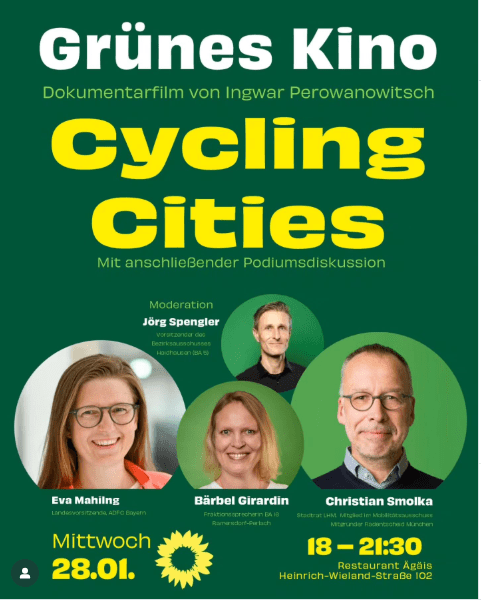 Empfehlung 👉 Filmabend: "Cycling Cities" von Ingwar Perowanowitsch mit anschliessender Podiumsdiskussion